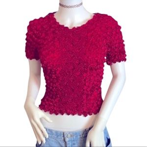 Ruby Red Y2K Short Sleeved Y2K Popcorn Shirt